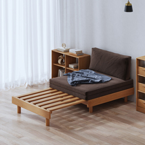 实木沙发床橡木现代简约抽拉小户型折叠榻榻米1.2伸缩单人床1.3米
