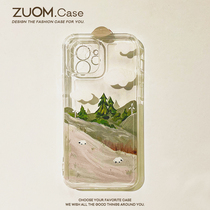 zuom草原ins风适用ip14苹果13手机壳15promax高级灰iphone12简约mini女11pro全包镜头x/xr个性8p保护套7p软壳