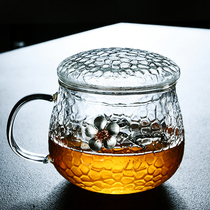 馨玉坊加厚锤纹耐热玻璃茶杯家用带把过滤杯可调温恒温器暖杯垫杯