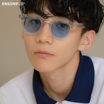 enson9日系高级板材小圆框浅色眼镜潮男 半透明复古浅灰色有色架