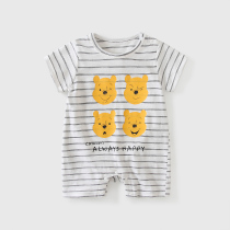 【迪士尼授权系】2024夏季新款条纹维尼熊新生婴儿宝宝棉质连体衣