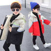小男孩韩版眼镜连帽派克服冬装洋气男童加绒加厚保暖字母棉衣外套