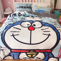 机器猫正版哆啦A梦蓝胖子卡通牛奶绒宝宝绒四件套床单被套珊瑚绒