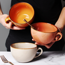 微波炉陶瓷早餐碗个人专用带把碗家用麦片泡面碗学生燕麦打饭碗
