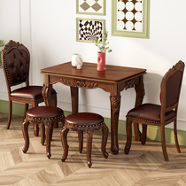 餐桌小户型家用复古可折叠伸缩多功能轻奢美乡村式真皮餐桌椅组合