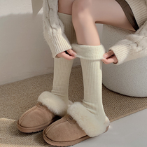 羊毛小腿袜子女秋冬中筒袜加厚加绒保暖毛绒竖纹显瘦冬天长堆堆袜