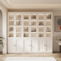 书柜实木收纳柜展示柜玻璃门法式家用防尘储物柜客厅白色书架柜子