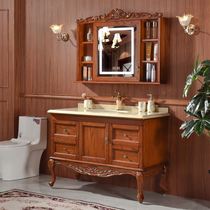 美式浴室柜落地式红橡木卫浴柜镜柜欧式卫生间洗漱台洗手盆柜组合