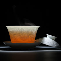 观复博物馆影青透光三才盖碗单个景德镇陶瓷茶碗大号泡茶碗不烫手