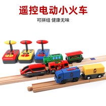 遥控发声电动火车兼容宜家HAPE木质轨道磁性小火车头益智儿童玩具