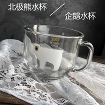 韩国GLASSLOCK玻璃杯带把柄可爱北极熊企鹅水杯果汁杯居家冷饮