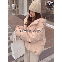 粉色短款连帽羽绒棉服女季冬新款韩版小个子宽松面包服棉衣外套