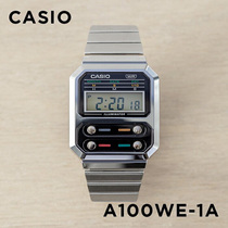 卡西欧手表CASIO A100WE-1A 复古潮流运动小方块银色钢带学生表