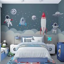 定制壁画儿童房女孩卡通男孩卧室背景墙太空人墙纸房间床头壁布