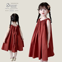 2024年夏季女童韩版无袖连衣裙吊带裙女宝宝棉布大红色裙子夏装