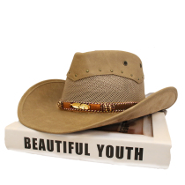 四季男女树叶优质皮革大檐美国西部骑马沙滩帽牛仔帽保暖遮太阳帽