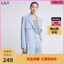 【商场同款】LILY2022春新款女装小众设计感腰链宽松中长西装外套