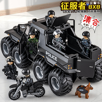 大号装甲警车儿童合金玩具车男孩110警察玩具特警模型小汽车越野