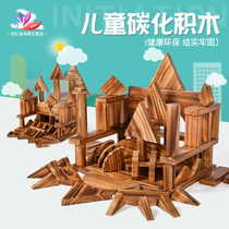 幼儿园大型户外碳化炭烧积木构建区实木木头益智玩具超大型塔建区
