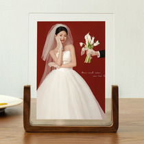 婚纱照相框摆台高级感洗照片定制相册加打印做成结婚照实木透明框