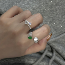 新中式天然玻璃种水沫玉正阳绿绿玉髓开口戒指时尚镶钻国风食指戒