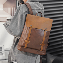 新款日韩复古时尚男士双肩包青年休闲户外旅行背包学生书包电脑包