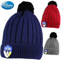 迪士尼米奇帽子冬季男女童套头保暖棉帽小学生大童针织毛线帽单帽