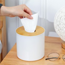 圆形竹木纸巾盒创意简约客厅家用抽纸盒餐巾盒遥控器收纳盒卷纸盒