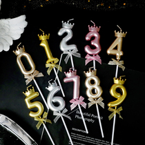 皇冠蝴蝶结数字蜡烛香槟金金银粉生日蛋糕0-9蜡烛插件甜品台装扮