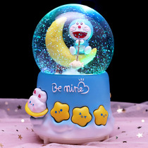 哆啦A梦儿童生日创意礼物发光水晶球音乐盒机器猫摆件送男孩女生