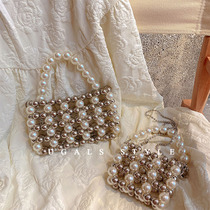UGALS珍珠包包夏复古古典仙女法式手工编织串珠包手机包斜挎小包