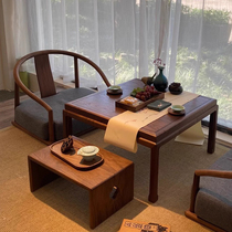 新中式榻榻米茶桌禅意北美黑胡桃木家用日式阳台飘窗茶桌小矮茶台