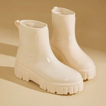 雨鞋松紧口英伦风耐磨防水防滑水鞋下雨室外可穿厚底保暖中筒雨靴