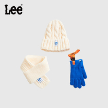 lee儿童冬季围巾手套三件套围脖一体加绒保暖冬针织冷帽毛线帽子