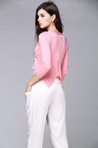 玛系列素粉红色纯色短款长袖针织开衫2021春秋时尚女棉桑蚕丝玛3