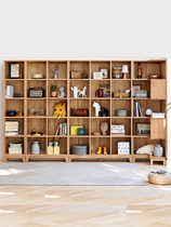 纯实木书架组合全红橡木置物架书柜简约高开放式原木满整墙可定制
