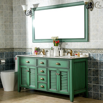美式实木浴室柜组合落地式复古绿色洗脸盆洗漱台卫生间洗手台盆柜