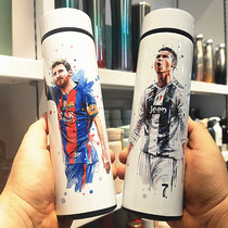 足球巨星保温杯梅西C罗球迷杯子智能温度显示茶杯带茶滤运动杯子