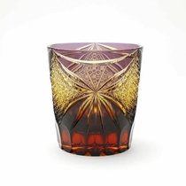 日本制江户切子水晶杯金紫色渐变威士忌杯酒杯根本硝子果汁杯包邮