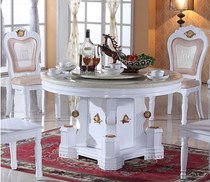 品牌豪华双层旋转实木餐桌 欧式天然大理石餐台 餐厅组合圆饭桌椅
