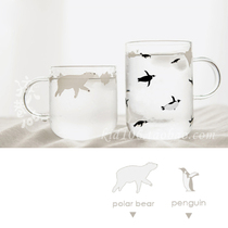 tuuli极地系列印花玻璃杯水杯情侣饮水杯耐热无铅环保北极熊企鹅