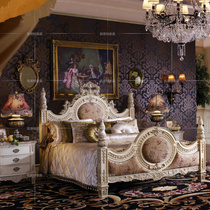 欧式双人床婚床美式双人床高档布艺床公主床实木雕花双人床柱子床