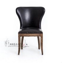 美式实木皮艺餐椅欧式做旧真皮设计师时尚酒店餐椅新古典餐桌椅