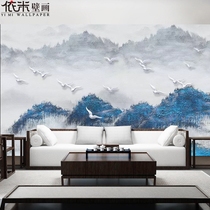 3d现代新中式手绘抽象水墨山水墙纸客厅电视背景影视墙布壁纸壁画