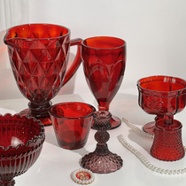龙年红色系列~美丽的火焰婚礼节日治愈色料红色玻璃高脚杯水杯