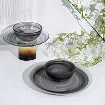 新中式水墨仙气玻璃云彩碗碟套装果盘外贸单单买艺术餐盘玻璃碗