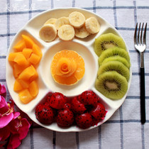 家用五果盘创意多格水果拼盘子干果卤水纯白陶瓷盘酒店分格饭餐盘