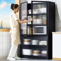 厨房置物架带柜门落地多层多功能橱柜微波炉烤箱电器置物储物碗柜