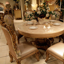 欧式实木餐桌椅美式大理石饭桌奢华雕花复古餐椅法式餐厅家具定制