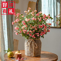 仿真花蔷薇玫瑰花花束美式轻奢桌面月季插花摆件假花装饰客厅摆设